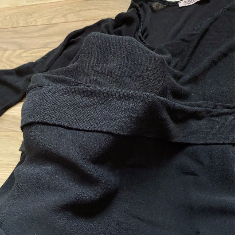 Angela Mara oversized black top tunic 3/4 sleeves Stretch Minimal Witchy Goth - Picture 3 of 8